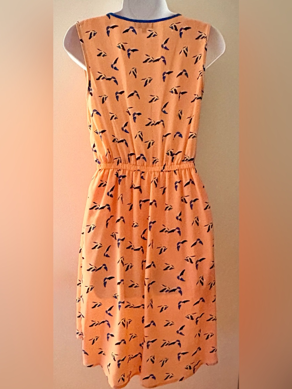BeBop Orange Summer Dress with Navy Bird Motif - Picture 2 of 4